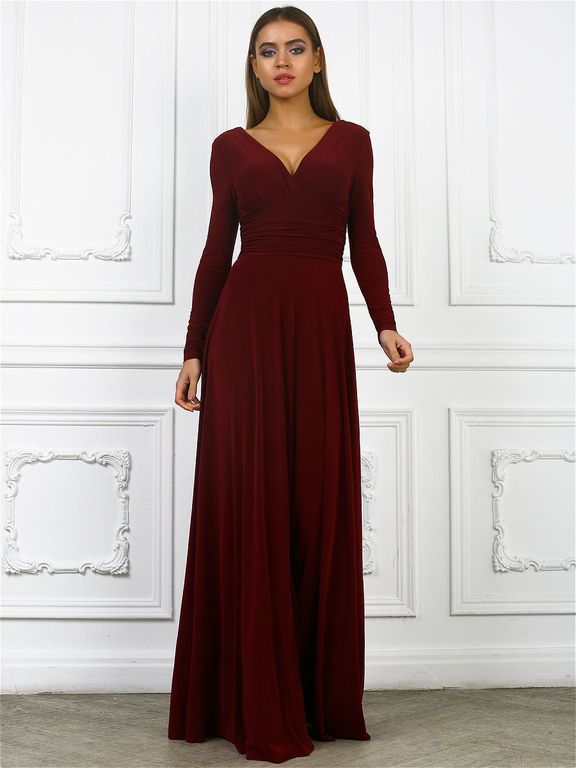 Бордове довге вечірнє плаття з відкритою спинкою "Забава" 20 кольорів, розміри 40-60