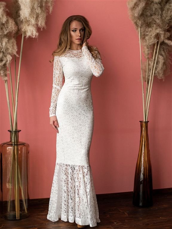 Кружевное белое вечернее платье по фигуре "Джина" 20 цветов, размеры 40-60