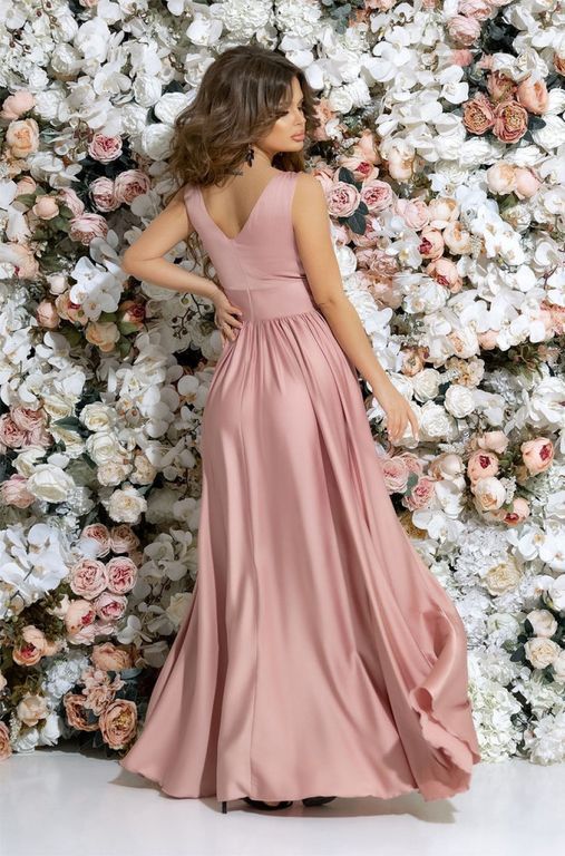 Длинное вечернее платье из шелка цвет пудра "Алия" 5 цветов, размеры 40-54