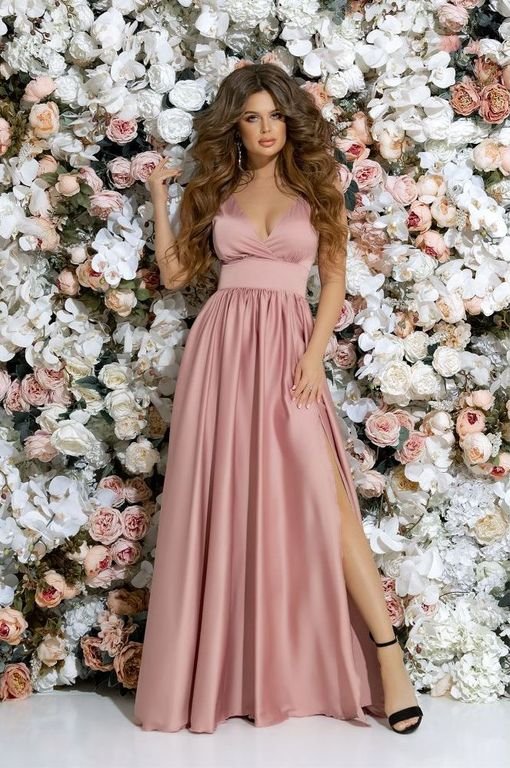 Длинное вечернее платье из шелка цвет пудра "Алия" 5 цветов, размеры 40-54