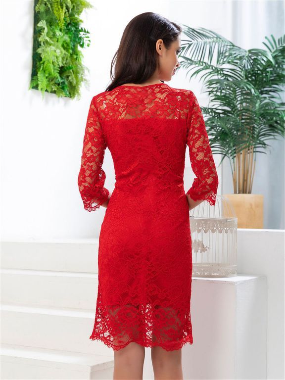 Красное кружевное платье мини "Женева" 6 цветов, размеры 40-60