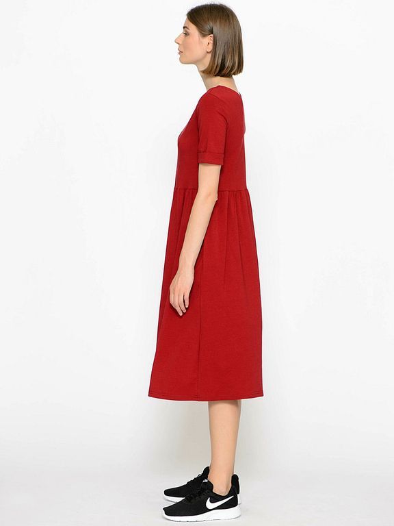 Красное платье миди с вырезом сзади, 20 цветов, размеры 40-60
