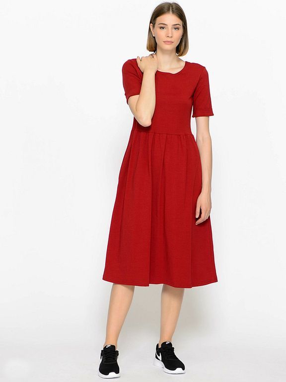 Красное платье миди с вырезом сзади, 20 цветов, размеры 40-60