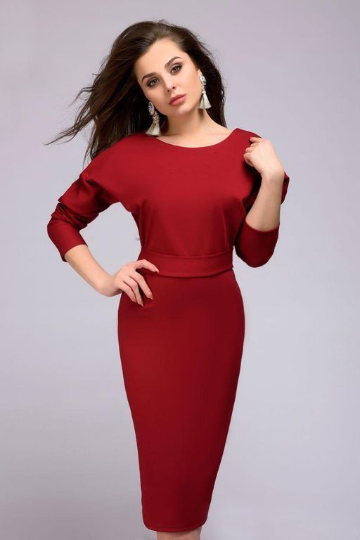 Короткое приталенное бордовое платье "Яна" 20 цветов, размеры 40-60