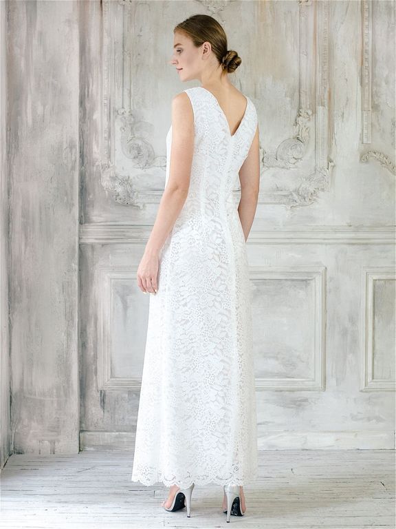Длинное белое платье на бретельках из кружева "Линн" 6 цветов, размеры 40-60