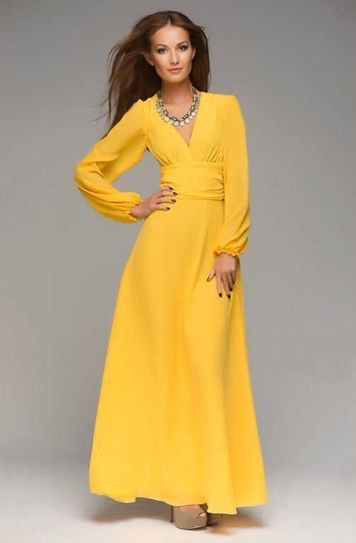 Желтое вечернее платье "Шик" 25 цветов, размеры 40-54
