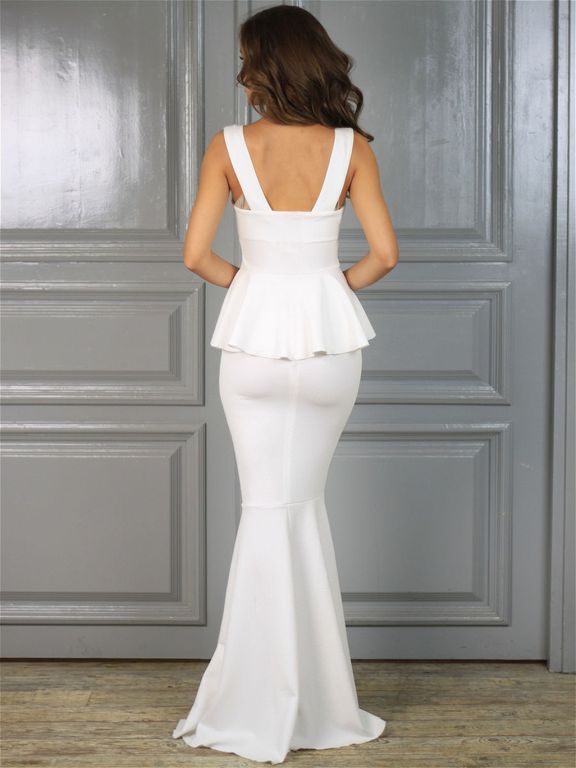 Белое длинное платье годе с баской "Барбара" 20 цветов, размеры 40-60