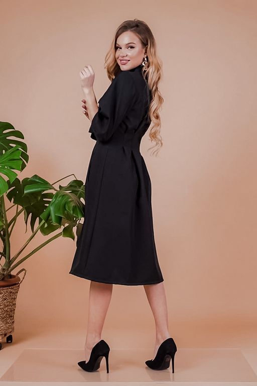 Черное платье миди с пуговицами и карманами "Айлин" 20 цветов, размеры 40-60