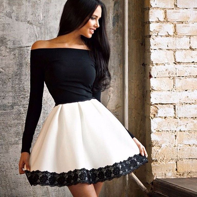 Коротке чорно-біле коктейльне плаття з відкритими плечиками, 20 кольорів, розміри 40-60