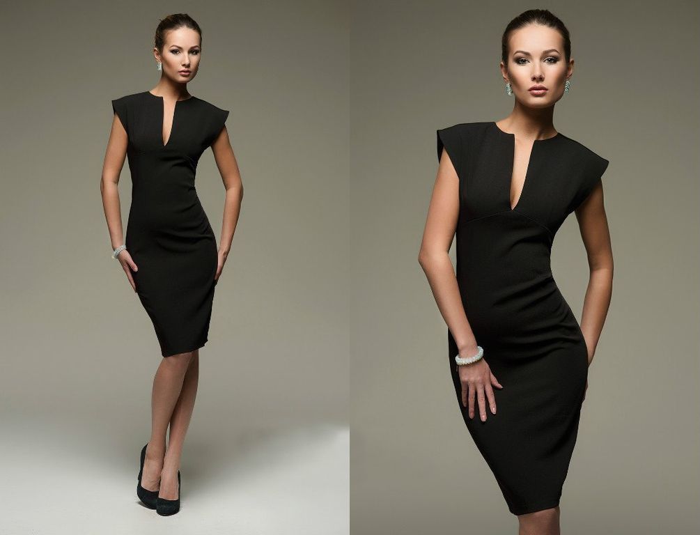 Стильне чорне плаття-футляр з вирізом "Аліна" 20 кольорів, розміри 40-60