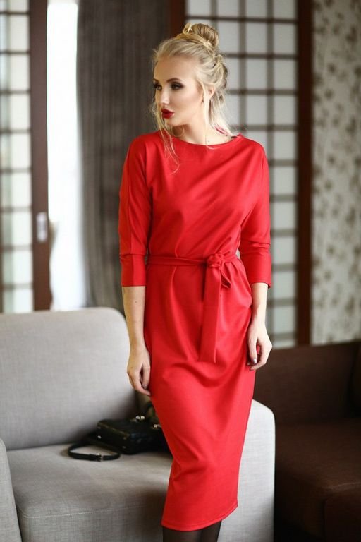 Яркое красное платье ниже колен "Кейт" 20 цветов, размеры 40-60