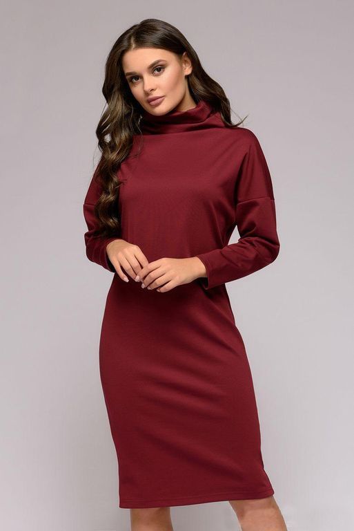 Коротка бордова міні-сукня з горловиною "Лаура" 20 кольорів, розміри 40-60