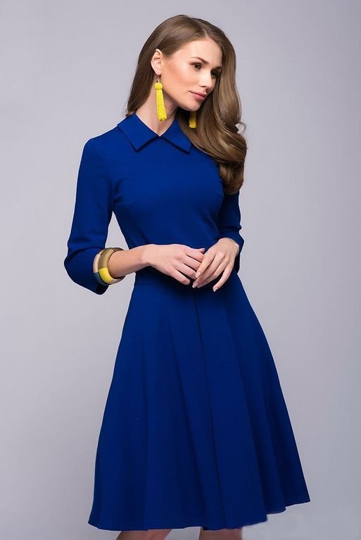 Деловое синее платье с воротничком "Алона" 20 цветов, размеры 40-60