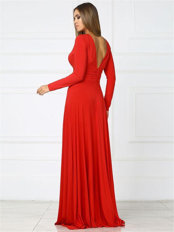 Красное вечернее платье в пол с открытой спинкой "Ламия" 20 цветов, размеры 40-60