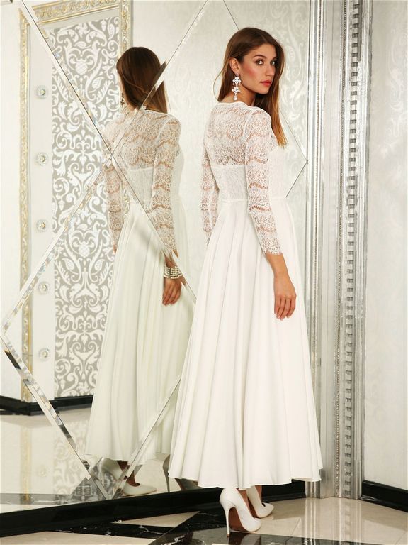 Длинное вечернее белое платье с кружевным верхом "Карина" 6 цветов, размеры 40-60