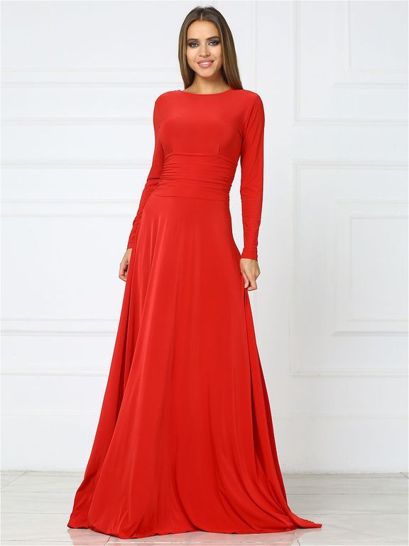 Червоне вечірнє плаття в підлогу з відкритою спинкою "Ламія" 20 кольорів, розміри 40-60