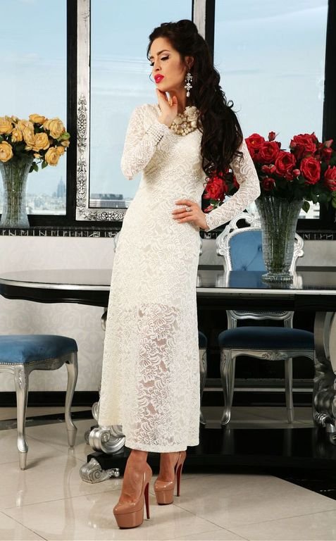 Белое длинное кружевное платье "Мириам" 6 цветов, размеры 40-60