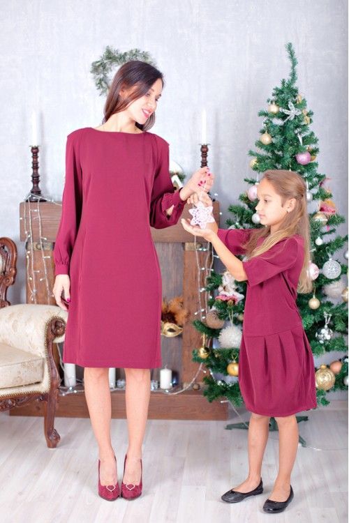 Бордові короткі сукні family look для мами і доньки, 25 кольорів, розміри 24-60