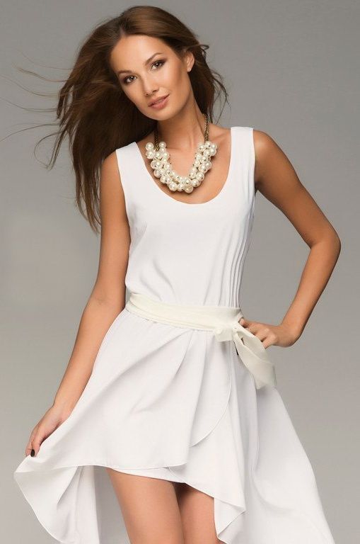 Белое шифоновое платье со шлейфом "Грация" 25 цветов, размеры 40-54
