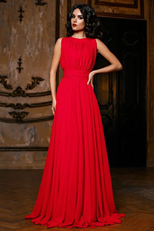 Яркое красное вечернее платье в пол "Рикарда" 20 цветов, размеры 40-60