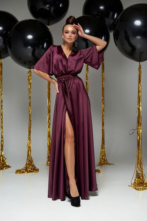 Легка шовкова довга сукня колір марсала "Аделаїда" 5 кольорів, розміри 40-54