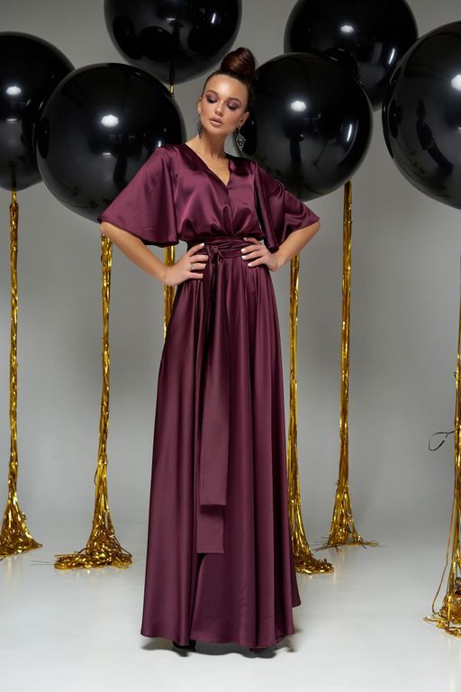 Легка шовкова довга сукня колір марсала "Аделаїда" 5 кольорів, розміри 40-54