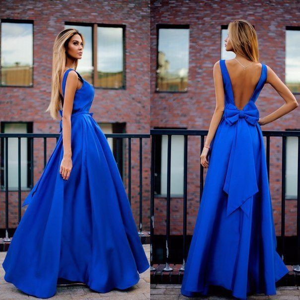 Вечернее синее платье с открытой спинкой и бантом "Джозелия" 20 цветов, размеры 40-60