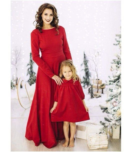 Одинаковые красные платья для мамы и дочки family look, 25 цветов, размеры 24-60