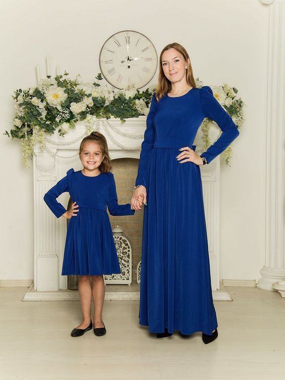 Синие платья family look для мамы и дочки, 25 цветов, размеры 24-60