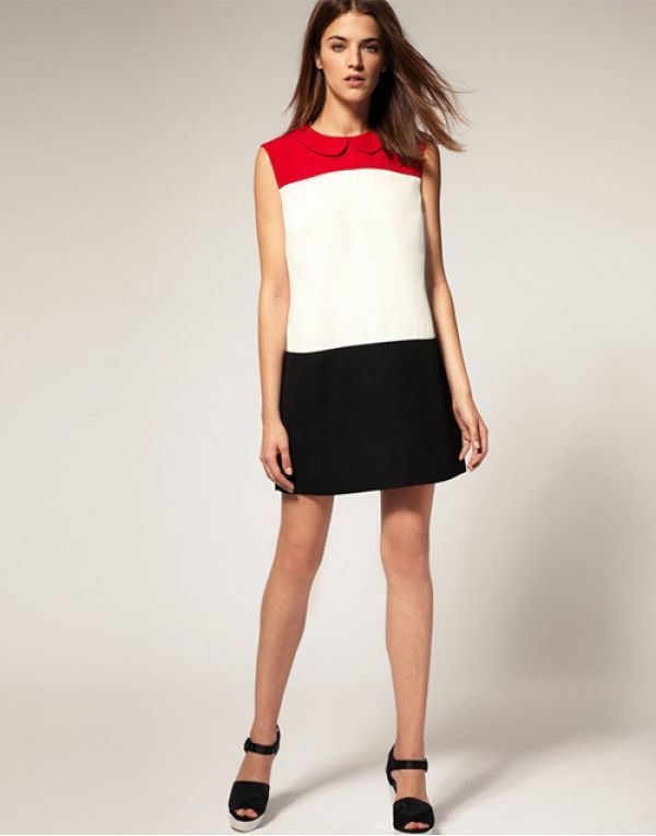 Коротка триколірна сукня з комірцем "Фурор" 20 кольорів, розміри 40-60