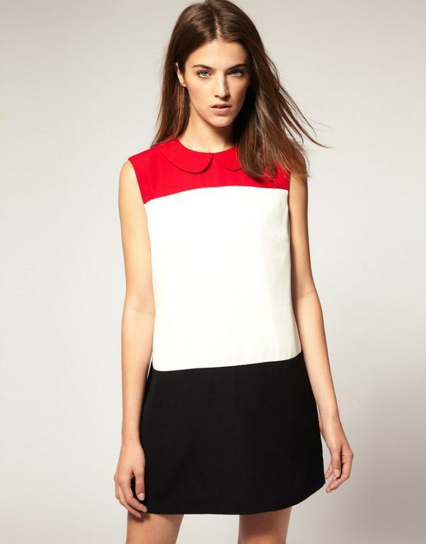 Короткое трехцветное платье с воротничком "Фурор" 20 цветов, размеры 40-60