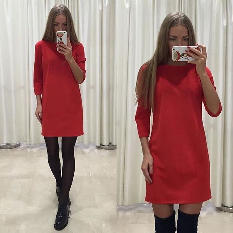 Червоне трикотажне плаття-туніка "Сієна" 20 кольорів, розміри 40-60