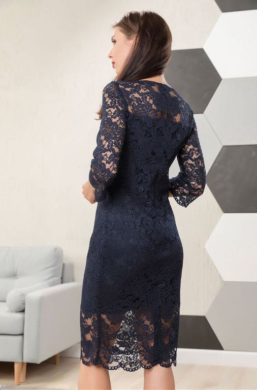 Темно-синє коротке мереживне плаття по фігурі "Аліса" 6 кольорів, розміри 40-60