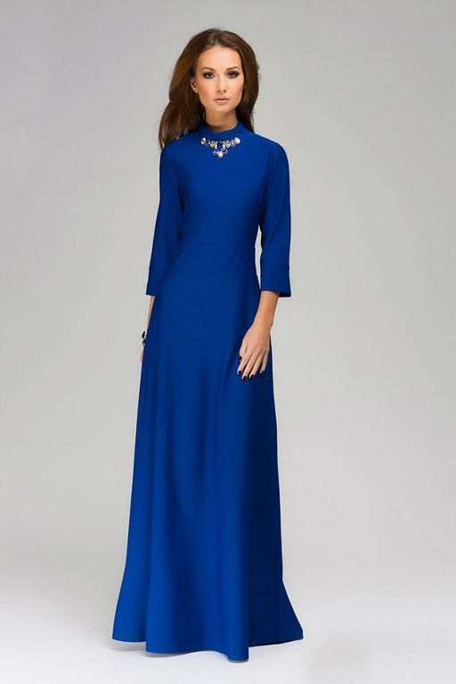 Нарядное длинное платье синего цвета "Скарлетт" 20 цветов, размеры 40-60