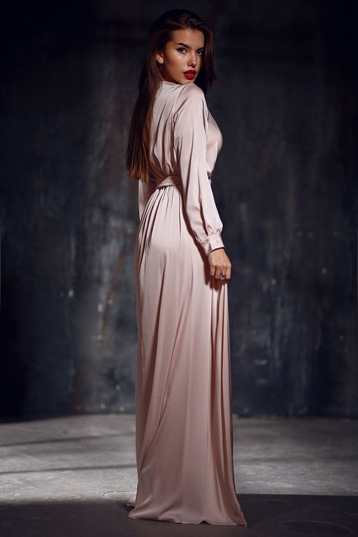 Длинное шелковое вечернее платье цвет пудра "Майли" 5 цветов, размеры 40-54