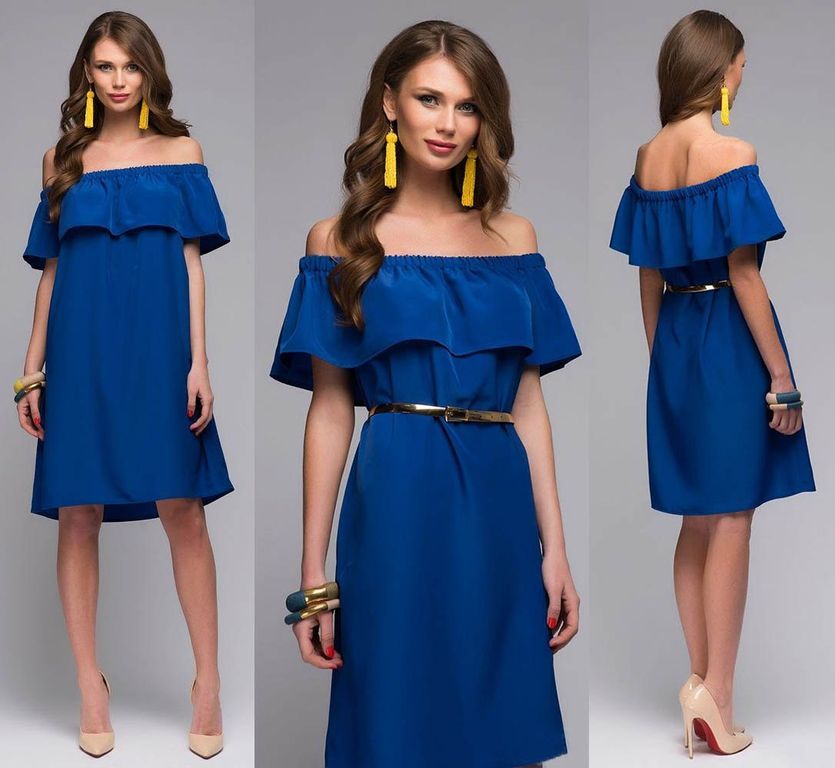 Коротке синє плаття з воланом, 20 кольорів, розміри 40-60